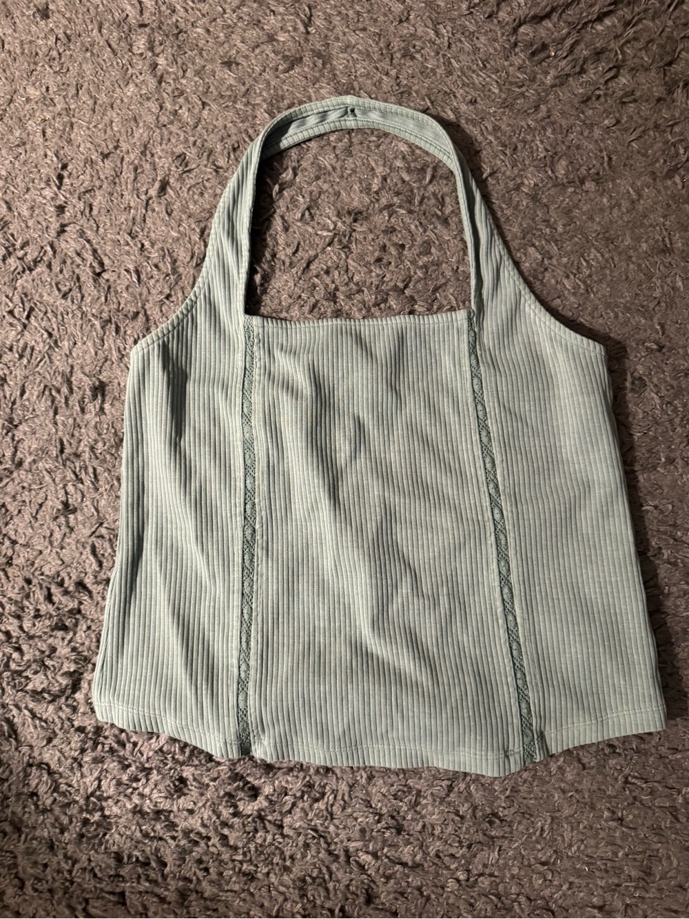 American Eagle Outfitters Sage Green Ribbed Cropped Halter